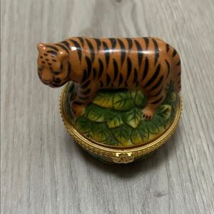 Orange Tiger Trinket Box with Gold Accent